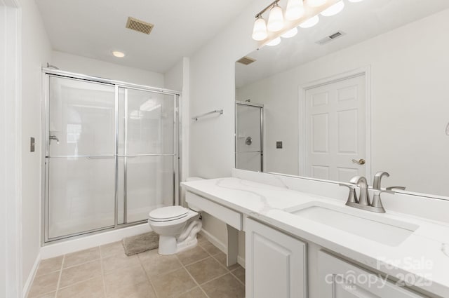 full bath with visible vents, tile patterned flooring, and a stall shower