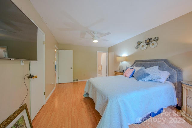 6 Chipmunk Cove Rd, Asheville, NC 28804 - bedroom with light wood-type flooring, visible vents, baseboards, and ceiling fan