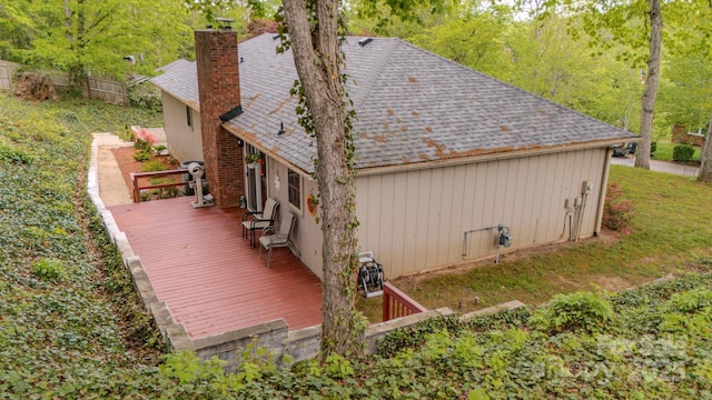 6 Chipmunk Cove Rd, Asheville, NC 28804 - view of side of property featuring roof with shingles, a chimney, and a wooden deck