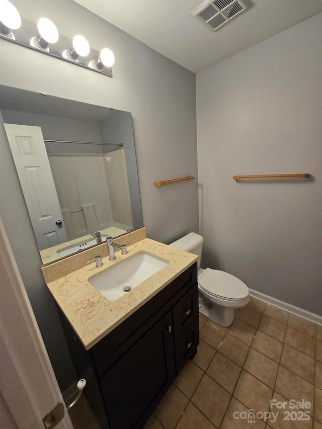 521 Donatello Ave, Charlotte, NC 28205 - full bathroom featuring vanity, tile patterned flooring, toilet, baseboards, and a shower