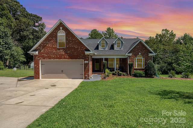 600 Old Hardin Rd, Dallas, NC 28034 - traditional home with a porch, brick siding, concrete driveway, a garage, and a front yard