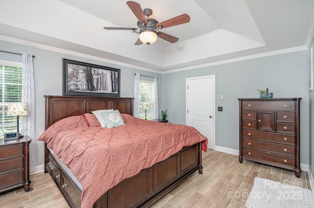 600 Old Hardin Rd, Dallas, NC 28034 - bedroom with ornamental molding, baseboards, a raised ceiling, and wood finish floors