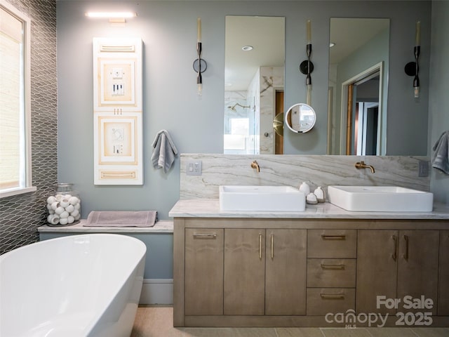 391 High Hickory Trl, Swannanoa, NC 28778 - full bath with a freestanding bath, double vanity, and a shower