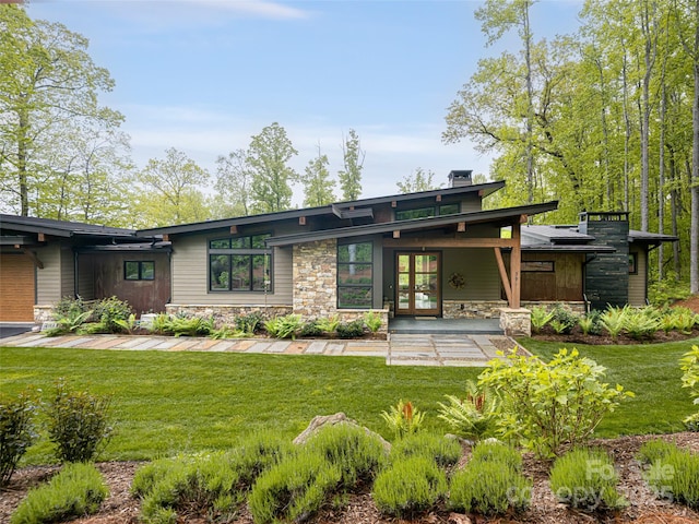 391 High Hickory Trl, Swannanoa, NC 28778 - rear view of property with french doors, a lawn, and stone siding