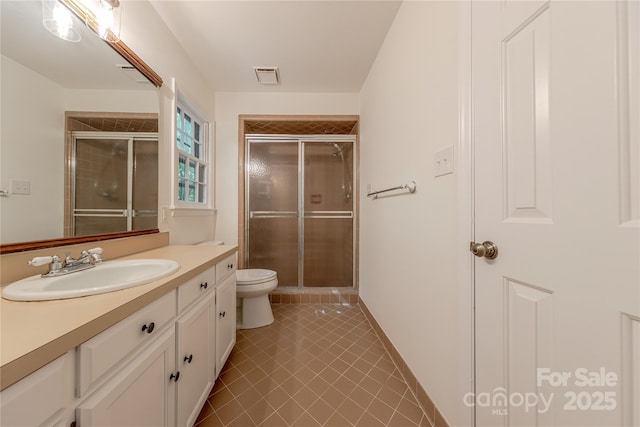 2310 Vestry Pl, Charlotte, NC 28270 - full bathroom featuring a shower stall, vanity, toilet, and tile patterned floors