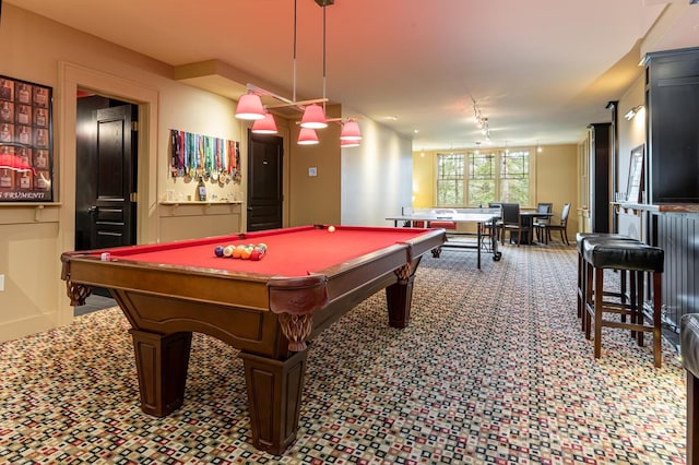 playroom featuring pool table and baseboards