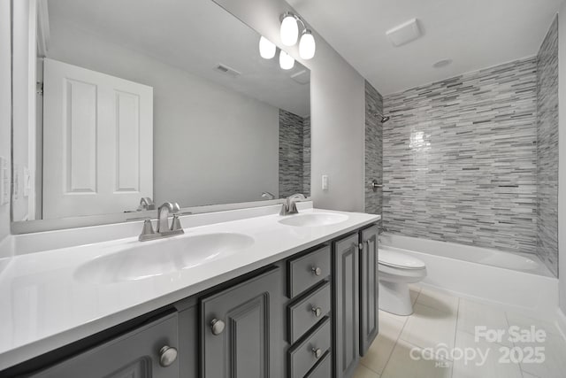 5633 Open Book Ln, Charlotte, NC 28270 - full bath featuring toilet, double vanity, tile patterned floors, and  shower combination