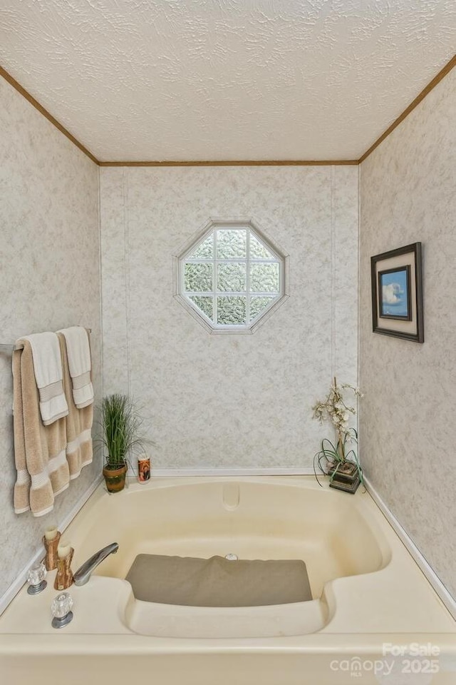 20 Howell Rd, Brevard, NC 28712 - full bathroom with crown molding, wallpapered walls, a bath, and a textured ceiling