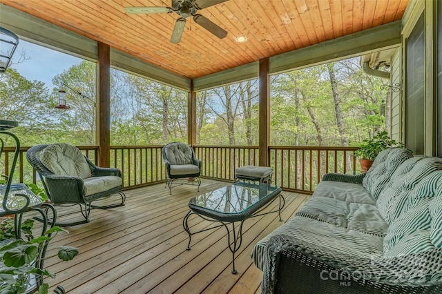 sunroom / solarium with ceiling fan