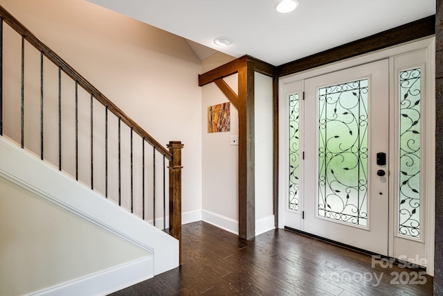 8 Quinn Ct, Asheville, NC 28805 - entrance foyer with stairs, baseboards, wood finished floors, and recessed lighting