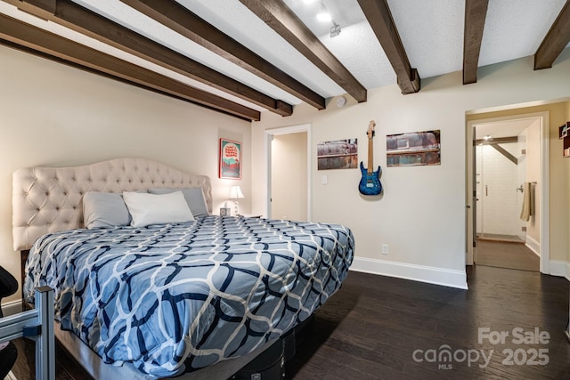 8 Quinn Ct, Asheville, NC 28805 - bedroom featuring baseboards, dark wood-style flooring, and beamed ceiling