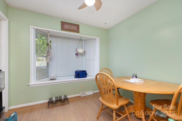 1407 Jodhpur Ct, Charlotte, NC 28212 - dining area with wood finished floors, a ceiling fan, and baseboards