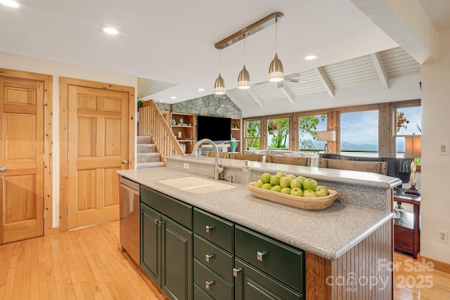 61 Ivy Ridge Rd, Burnsville, NC 28714 - kitchen with a sink, green cabinets, open floor plan, an island with sink, and stainless steel dishwasher