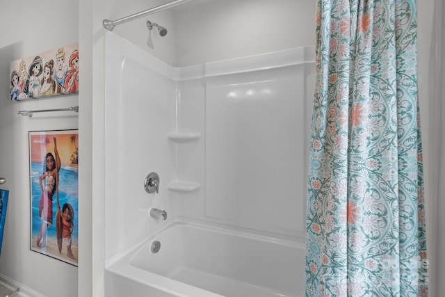 full bathroom with shower / bath combination with curtain