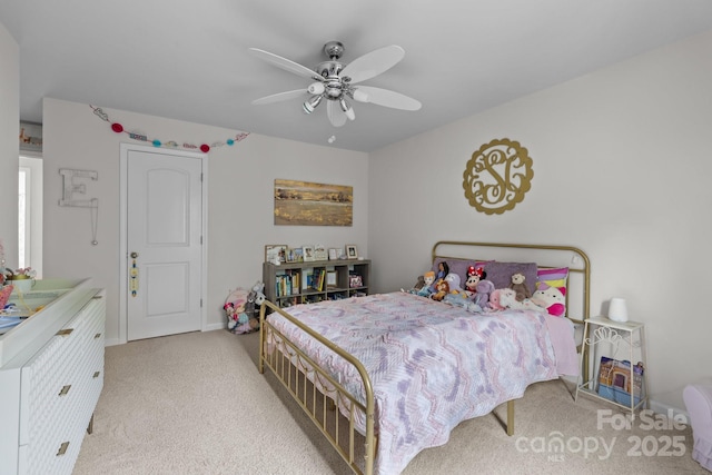 bedroom with carpet flooring and a ceiling fan