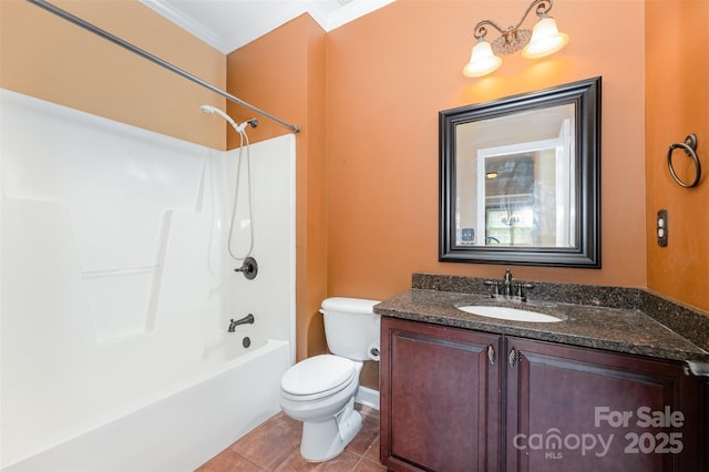 4504 Rockland Ct, High Point, NC 27265 - full bath with toilet, vanity, bathtub / shower combination, crown molding, and tile patterned floors