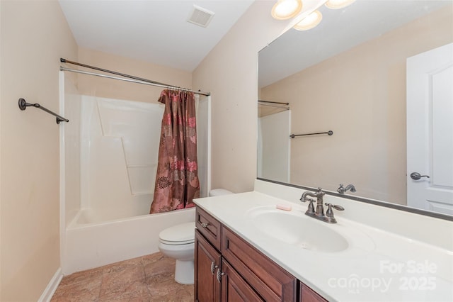 4504 Rockland Ct, High Point, NC 27265 - bathroom with vanity, shower / bath combo with shower curtain, and stone finish floors