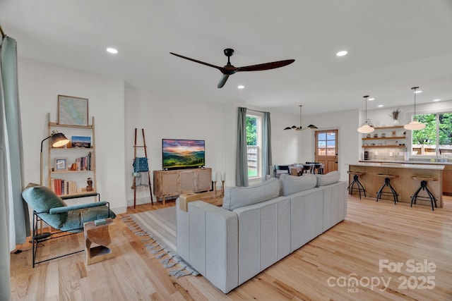 30 Spaulding Dr, Candler, NC 28715 - living room with light wood-style flooring, plenty of natural light, recessed lighting, and a ceiling fan