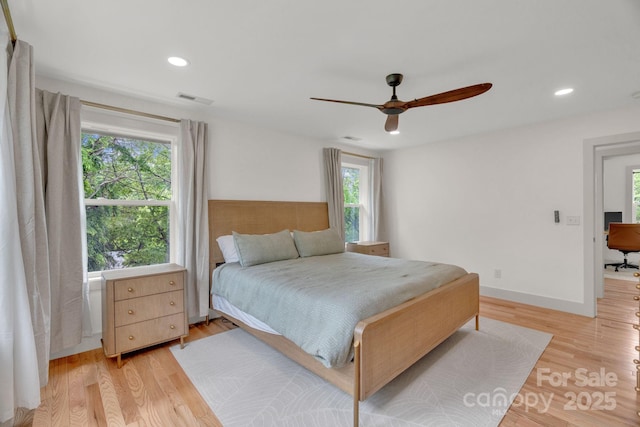 30 Spaulding Dr, Candler, NC 28715 - bedroom featuring multiple windows, light wood finished floors, recessed lighting, and ceiling fan