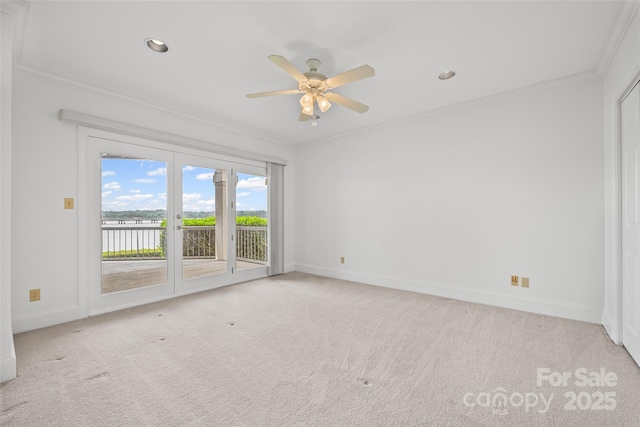 16108 Woolwine Rd, Charlotte, NC 28278 - empty room featuring baseboards, crown molding, a ceiling fan, carpet, and recessed lighting