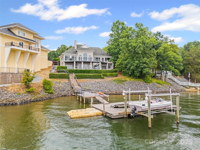 16108 Woolwine Rd, Charlotte, NC 28278 - dock featuring a water view, stairs, and boat lift