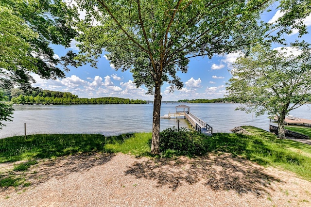 dock area featuring a water view