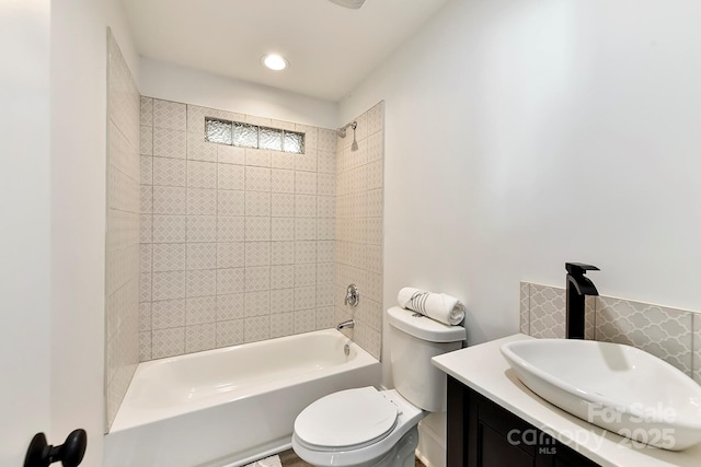 9115 Clement Cir, Terrell, NC 28682 - bathroom featuring toilet, shower / washtub combination, vanity, and recessed lighting