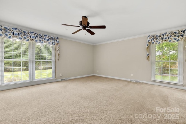 12117 Idlewild Rd, Matthews, NC 28105 - carpeted empty room featuring ornamental molding, a ceiling fan, and baseboards
