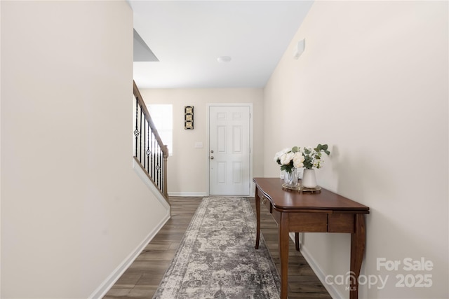2754 Legacy Ridge Ln, Catawba, NC 28609 - entryway with baseboards, stairway, and wood finished floors