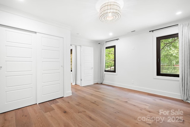 4316 Old Saybrook Ct, Charlotte, NC 28211 - unfurnished bedroom with baseboards, light wood-style floors, a closet, and recessed lighting