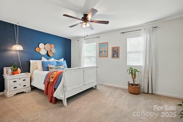 12021 Basking Dr, Charlotte, NC 28214 - bedroom with light colored carpet, baseboards, and ceiling fan