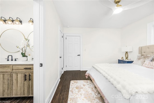 900 Gales Ave, Winston Salem, NC 27103 - bedroom with baseboards, ceiling fan, a sink, and dark wood-type flooring
