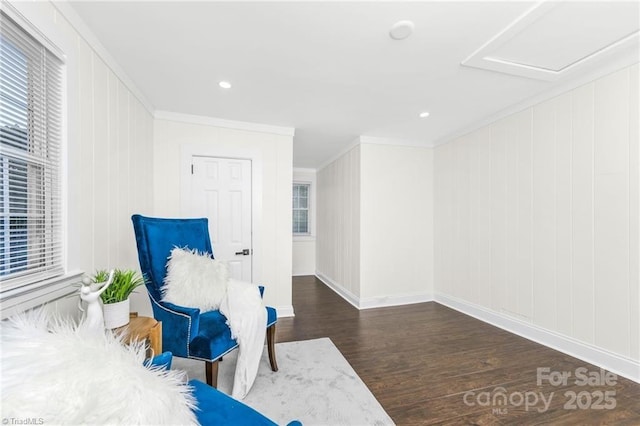 900 Gales Ave, Winston Salem, NC 27103 - unfurnished room featuring wood finished floors, ornamental molding, attic access, recessed lighting, and baseboards