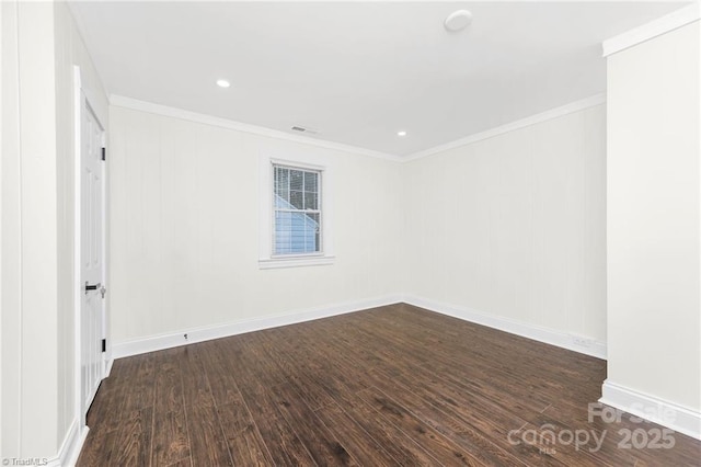 900 Gales Ave, Winston Salem, NC 27103 - unfurnished room with crown molding, dark wood-type flooring, baseboards, visible vents, and recessed lighting