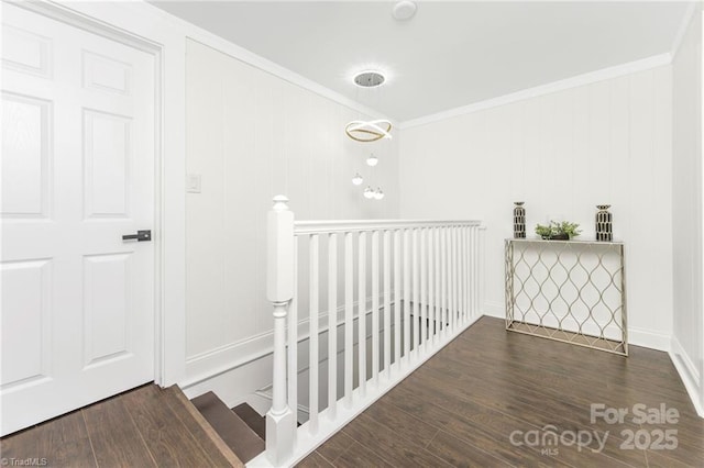 900 Gales Ave, Winston Salem, NC 27103 - hall with crown molding, an upstairs landing, and wood finished floors