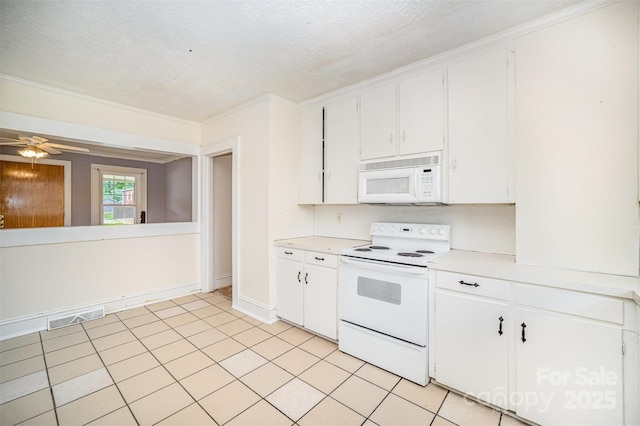 813 S Ridge Ave, Kannapolis, NC 28083 - kitchen with white appliances, light countertops, white cabinets, ceiling fan, and crown molding