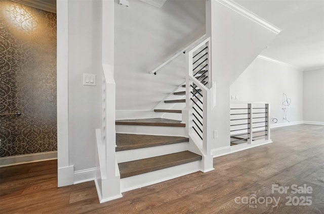 945 Westbrook Dr Unit A, Charlotte, NC 28202 - staircase featuring wood finished floors and ornamental molding