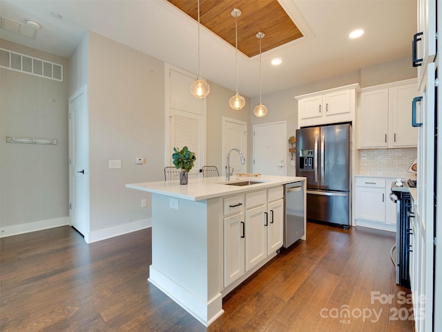 2401 Euclid Ave Unit 207, Charlotte, NC 28203 - kitchen featuring a sink, stainless steel appliances, dark wood-style flooring, white cabinets, and recessed lighting
