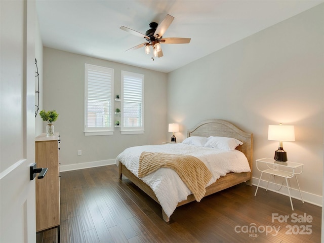 2401 Euclid Ave Unit 207, Charlotte, NC 28203 - bedroom featuring baseboards, dark wood-style floors, and ceiling fan