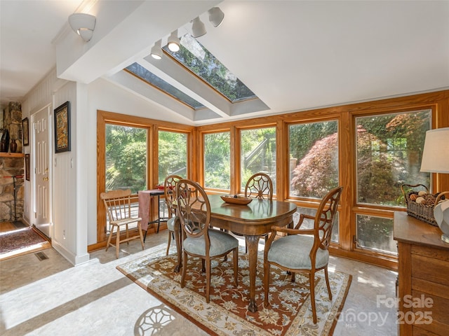 203 Lake Dr, Hendersonville, NC 28739 - dining area featuring vaulted ceiling with skylight