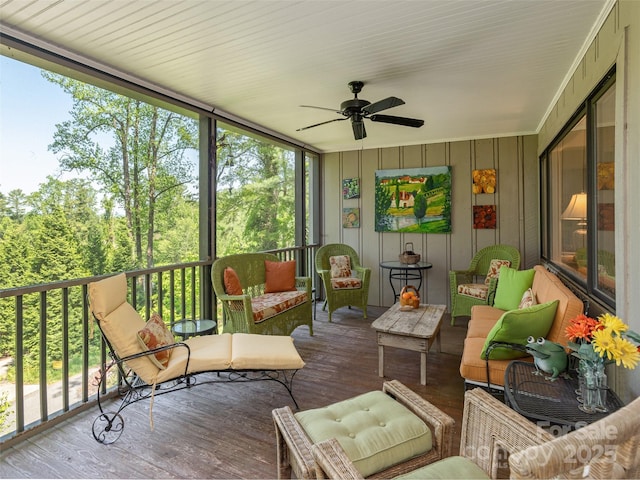 203 Lake Dr, Hendersonville, NC 28739 - sunroom featuring ceiling fan and an outdoor living space