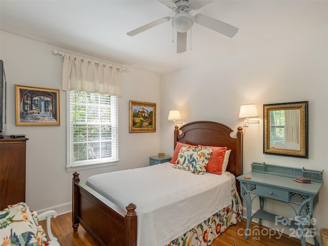 203 Lake Dr, Hendersonville, NC 28739 - bedroom with ceiling fan, baseboards, and wood finished floors