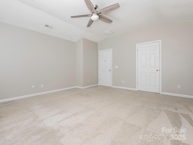 3626 Cole Mill Rd, Charlotte, NC 28270 - empty room featuring vaulted ceiling, a ceiling fan, light carpet, and baseboards