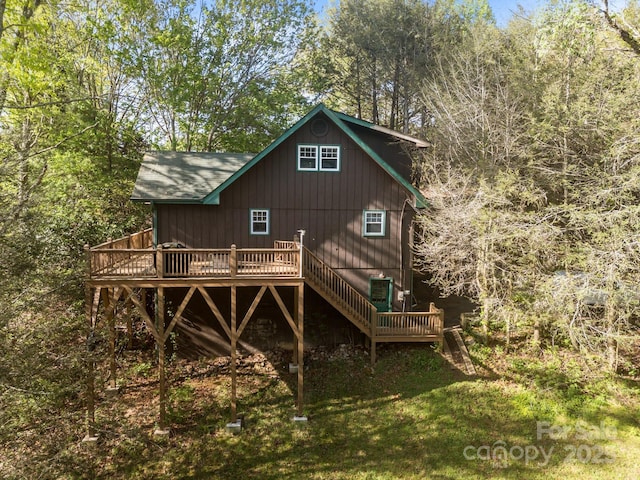 25 Alpine Way, Clyde, NC 28721 - back of house featuring a deck, cooling unit, and stairs