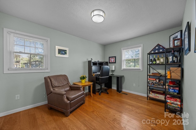 25 Alpine Way, Clyde, NC 28721 - office area with wood finished floors, baseboards, and a textured ceiling