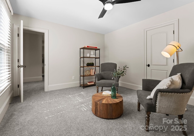 4429 Cameron Oaks Dr, Charlotte, NC 28211 - living area with carpet flooring, baseboards, and a ceiling fan