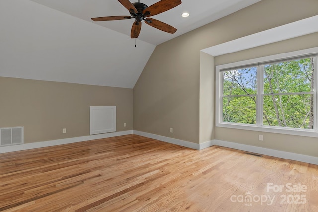 38 Unadilla Aly, Asheville, NC 28803 - additional living space featuring vaulted ceiling, light wood-style flooring, ceiling fan, baseboards, and recessed lighting