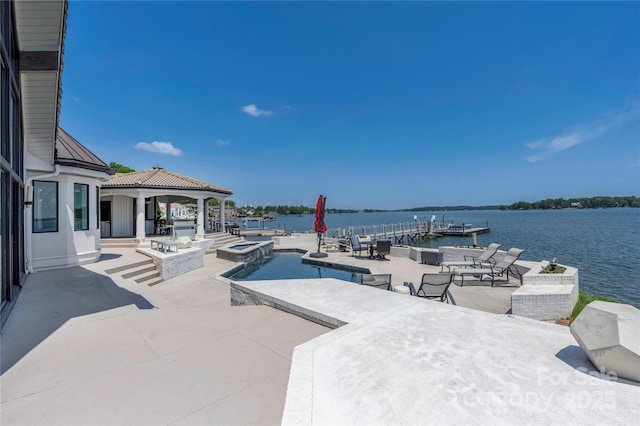 3386 Governors Island Dr, Denver, NC 28037 - view of pool with a patio, a water view, a gazebo, and a pool with connected hot tub