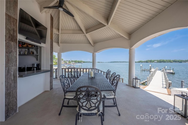 3386 Governors Island Dr, Denver, NC 28037 - view of patio with a boat dock and ceiling fan