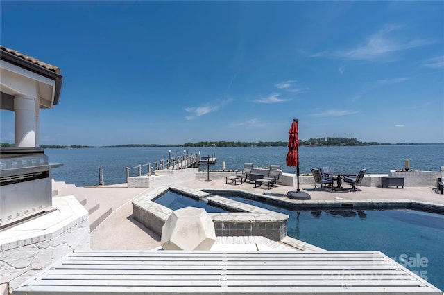 3386 Governors Island Dr, Denver, NC 28037 - outdoor pool featuring a water view, a patio, and an in-ground hot tub